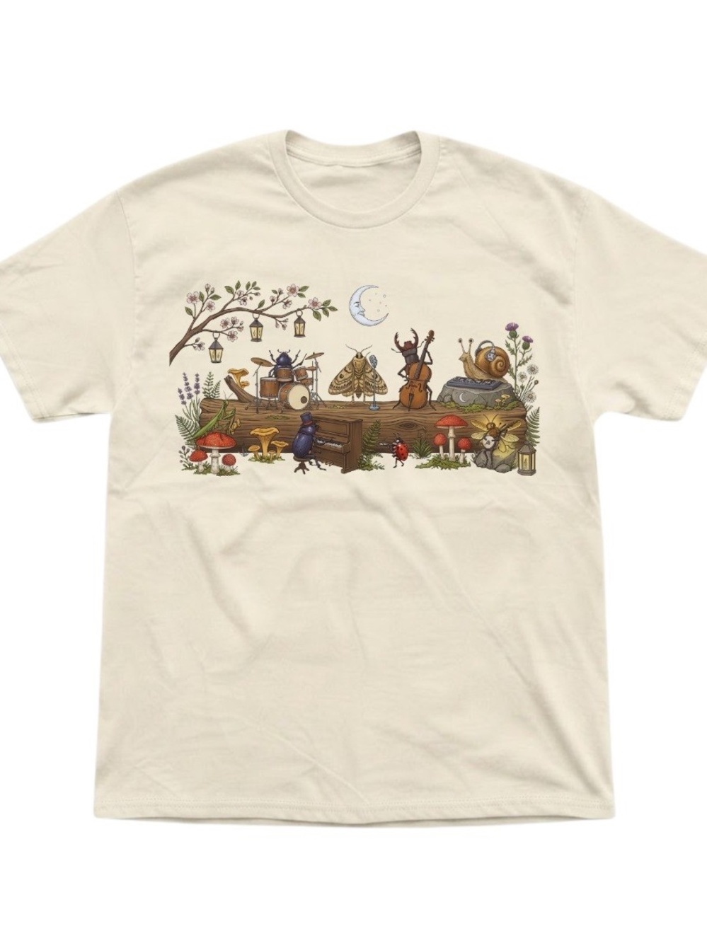 Cottagecore Insect Band Graphic Tee Cream Gildan Cotton T-Shirt
